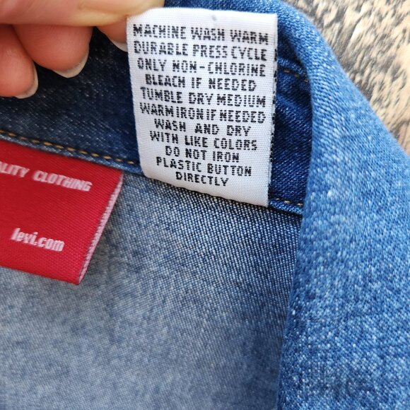 Vintage Y2K Levi's Denim Western Shirt Pearl Snap Long Sleeve Stretch Cotton - Picture 11 of 12